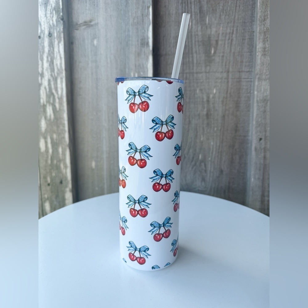 20oz Skinny Cherry With Bow  Tumbler